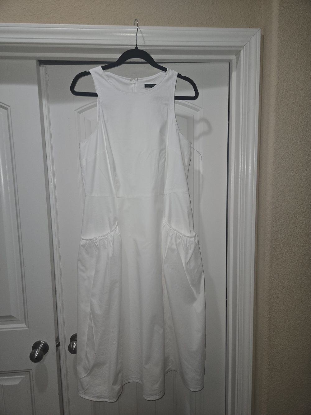Maggy London White Sleeveless Midi Dress with Pockets Size 12 NWOT